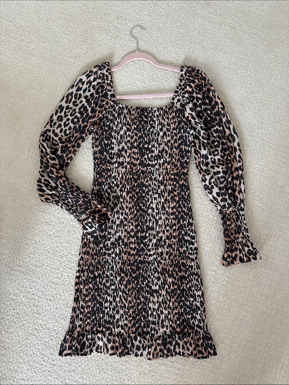 Ganni Leopard Print Smocked Dress - Brown & Black